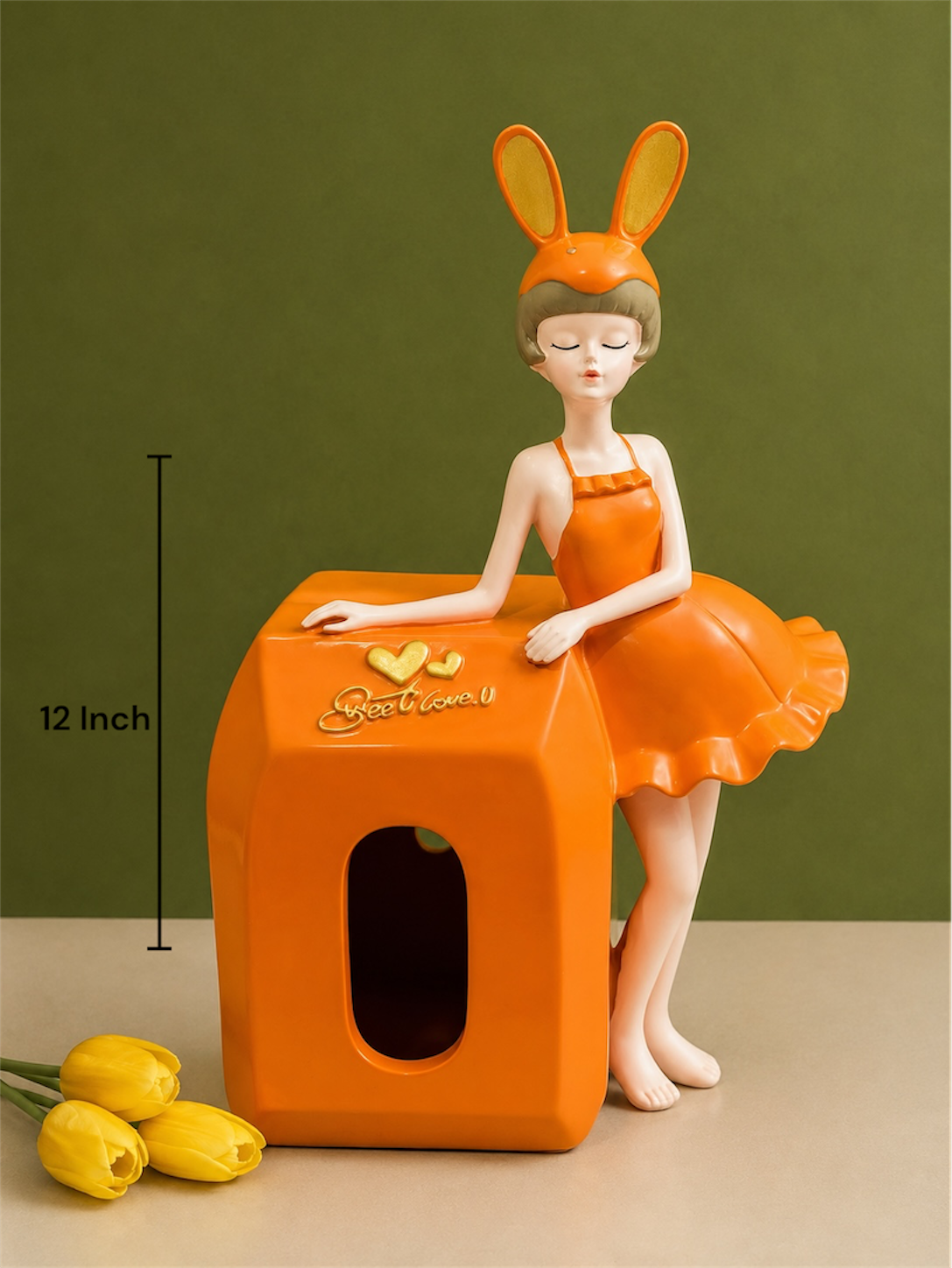 Whimsical Bunny Girl Resin Tissue Box Holder 12 Inch Decorative Accent for Home and Office Decor
