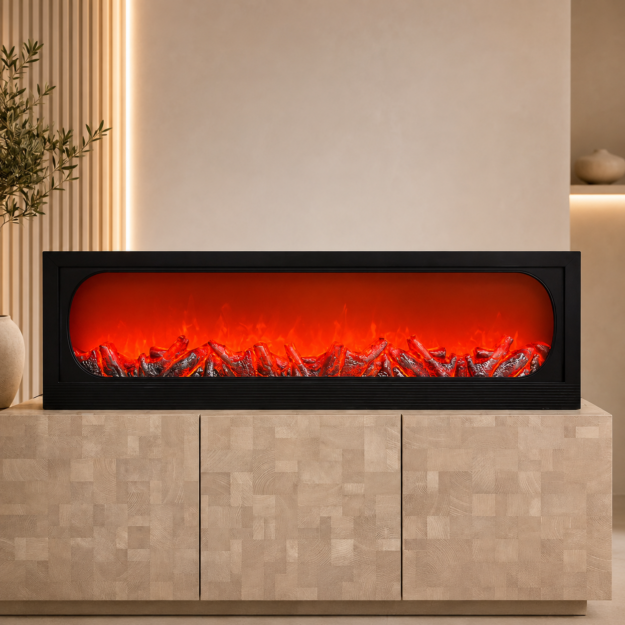 48-Inch Electric LED Fireplace with Realistic Flame Effect | Decorative Wall & Built-In Fireplace