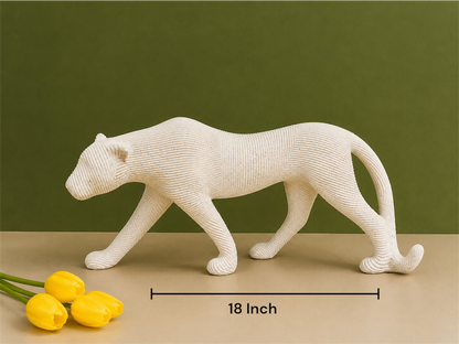 Modern Textured Off-White Terracotta Jaguar Statue (18-Inch)