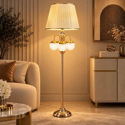 Luxury Golden 3-Light Floor Lamp with Pleated Shade – 68 Inches