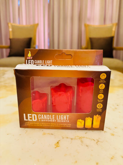 Vibrant Red LED Flameless Pillar Candles – Set of 3 Tiered Realistic Glow Candles with Melted Edge Design