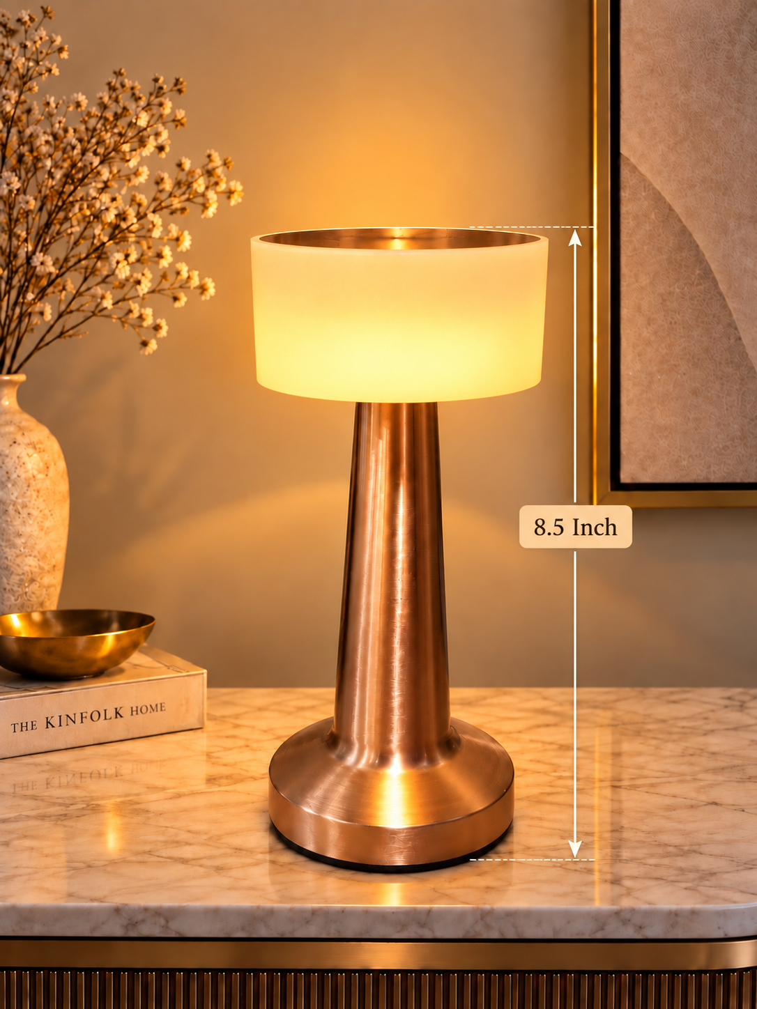 Rechargeable Metal Touch Table Lamp with 3 Light Modes, 8.5 Inches