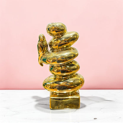 Luxury Gold Ceramic Bird Stacked Pebble Vase 10 Inch