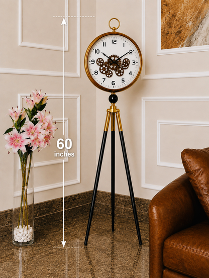Luxury Gear Design Tripod Floor Clock with Decorative Stand