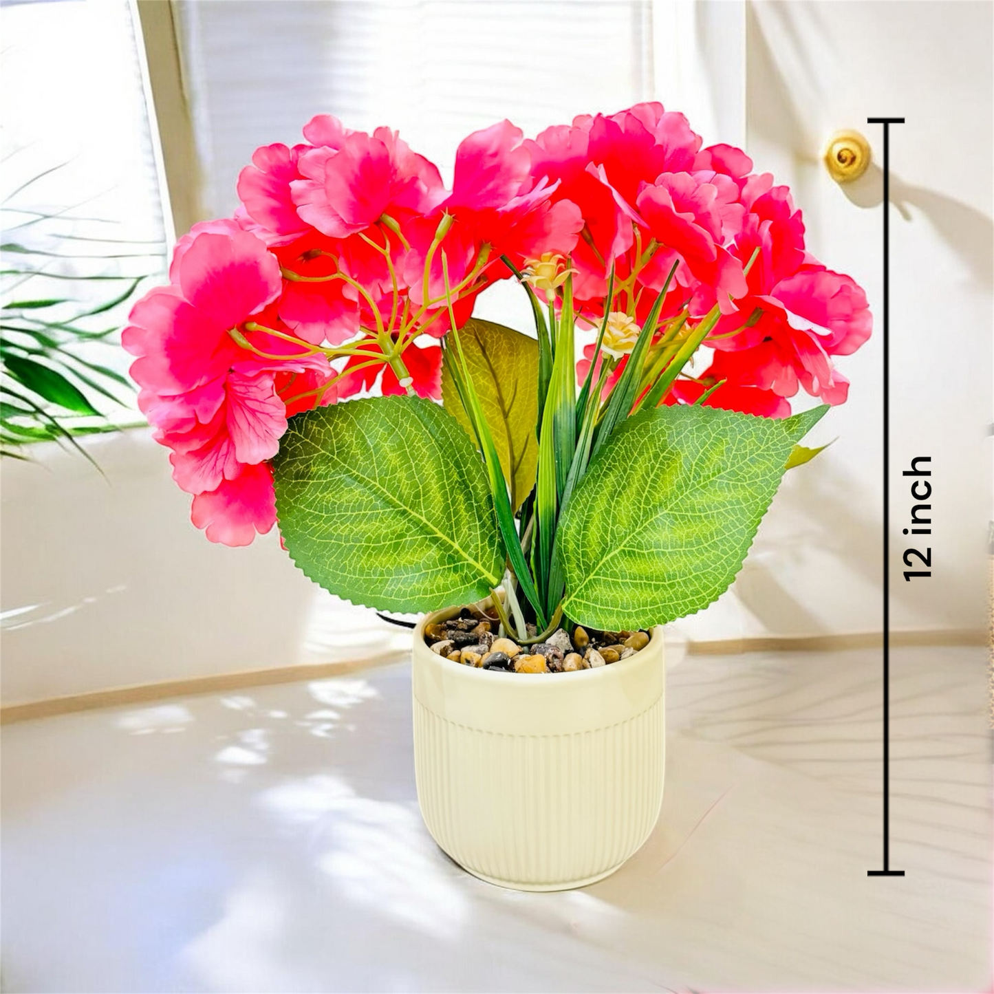 Vibrant Pink Artificial Flower Plant in Decorative Pot