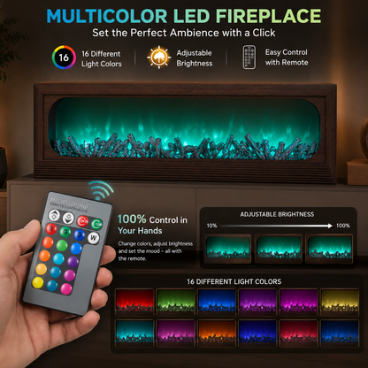48 inches Multicolor LED Electric Fireplace with Remote Control – 16 Light Colors & Adjustable Brightness