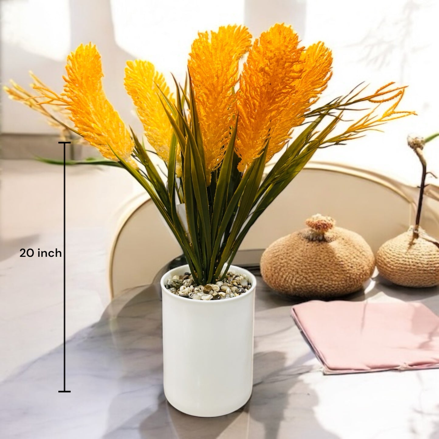 Artificial Wheat Plant in Ceramic Pot with Pebbles