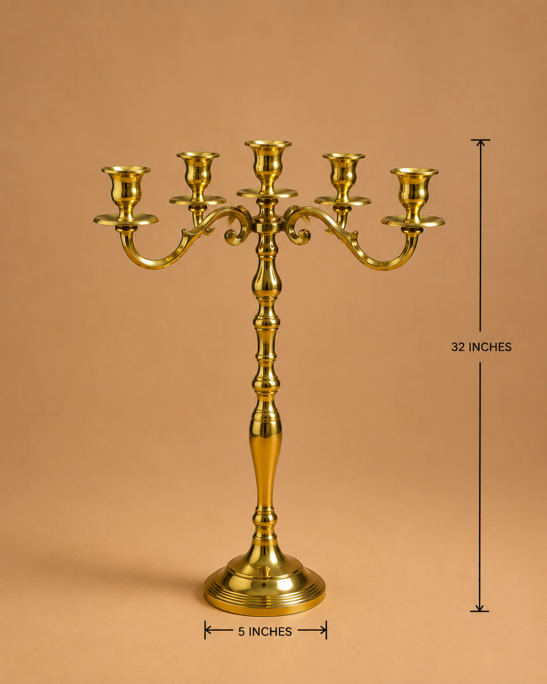 32 Inches Brass Candle Stand – Elegant 5-Arm Candelabra