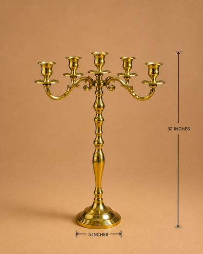 32 Inches Brass Candle Stand – Elegant 5-Arm Candelabra