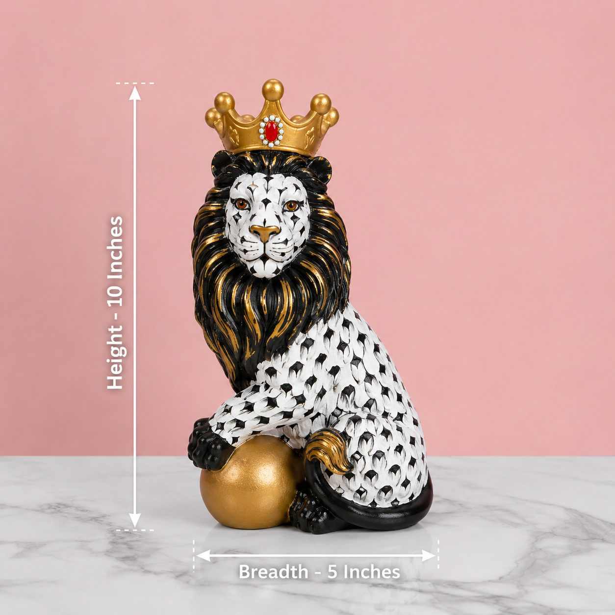 Royal Crown Lion Showpiece – Black, White & Gold Decorative Lion Figurine | 3 Unique Designs for Home & Office Decor