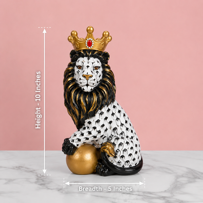 Royal Crown Lion Showpiece – Black, White & Gold Decorative Lion Figurine | 3 Unique Designs for Home & Office Decor