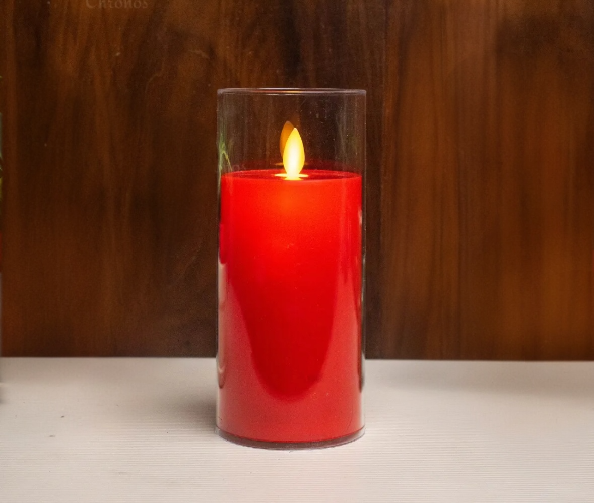 Acrylic Glass Red Led Moving Flame Pillar Candle