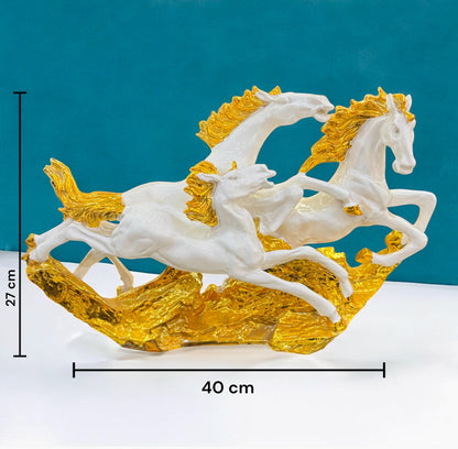 Trio of Golden Galloping Stallions for Table Decor and Home Decor