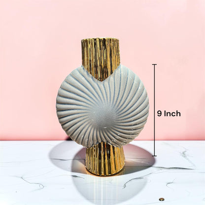 Modern Swirl Ceramic Vase with Gold Accent Base & Neck