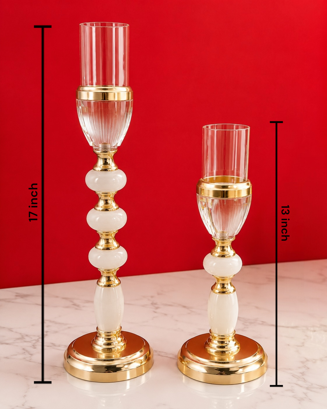 Elegant Decorative Candle Stand Set of 2 | Silver & White Metal Candle Holders | Modern Luxury Table Décor for Living Room, Dining Table & Home Decoration