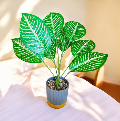 Artificial Tropical Leaf Plant in Minimalistic Fibre Pot with Pebbles for Home Decor