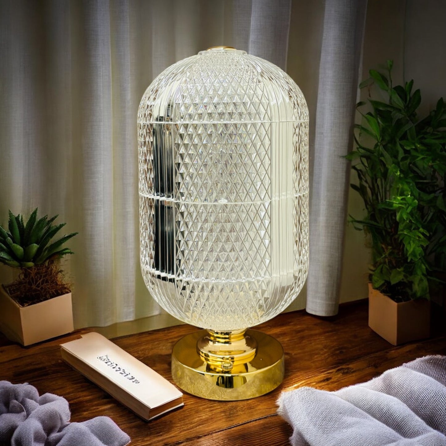 Luxury Crystal Touch Lamp with 3 Light Modes & Rechargeable Base