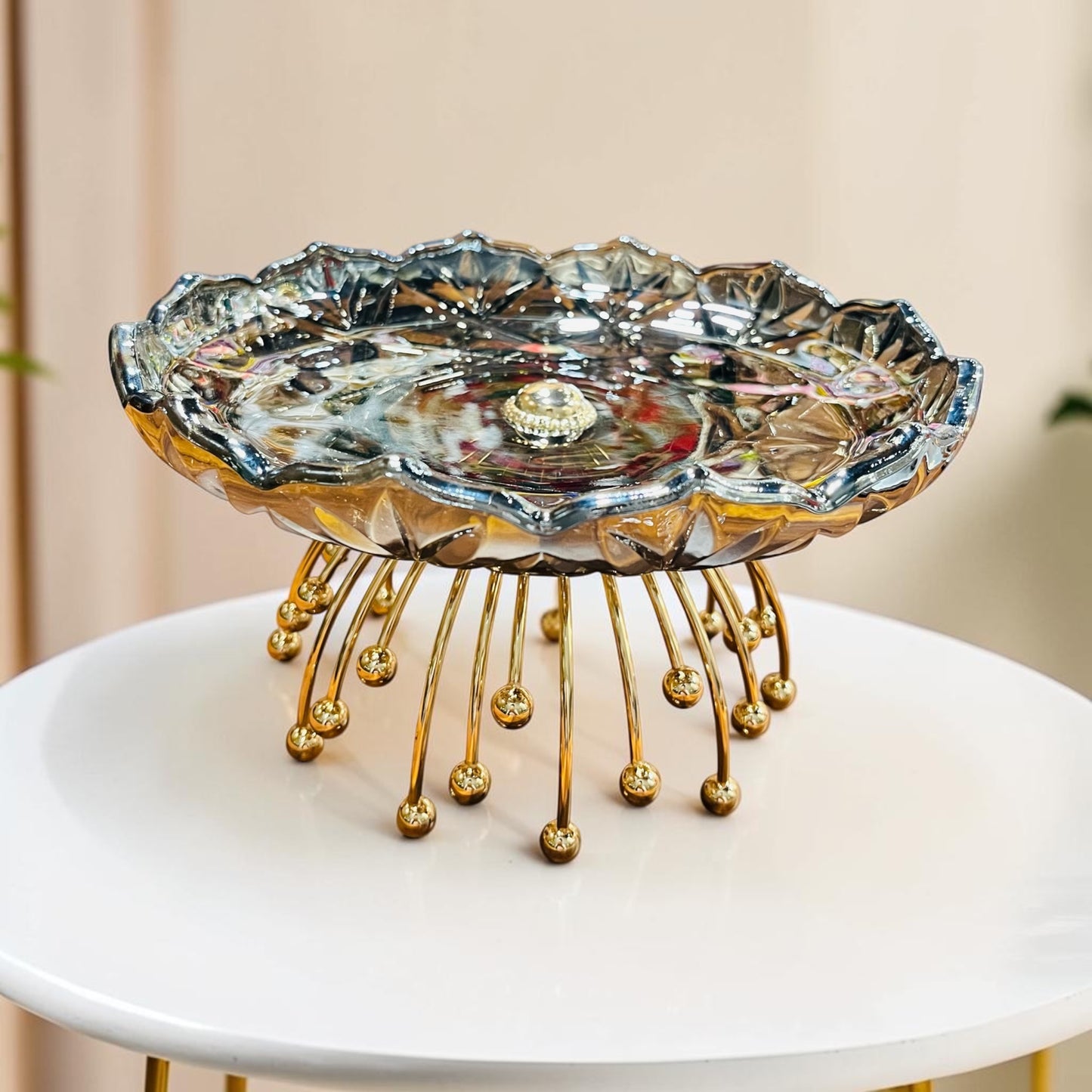 Lotus Pedestal Decorative Glass Platter- Centerpiece for Home Decor