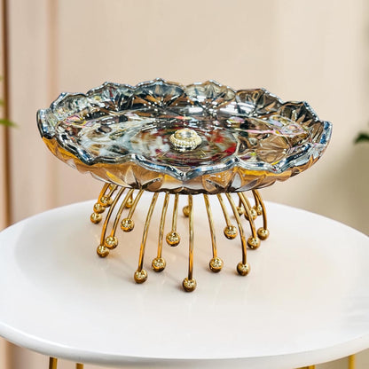 Lotus Pedestal Decorative Glass Platter- Centerpiece for Home Decor