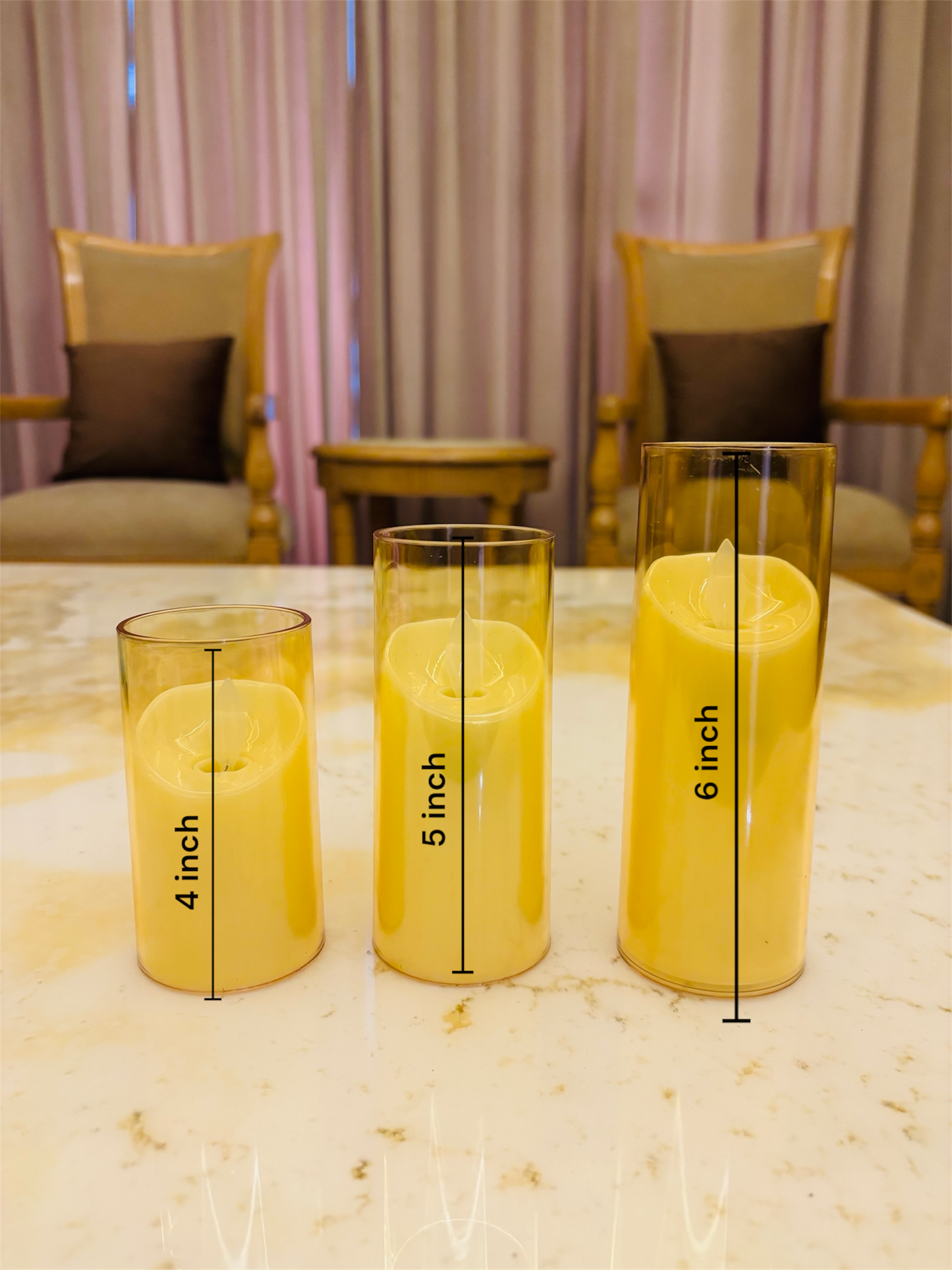 Led Acrylic Glass Candle Set of 3 for Home Decor - 2inch diameter