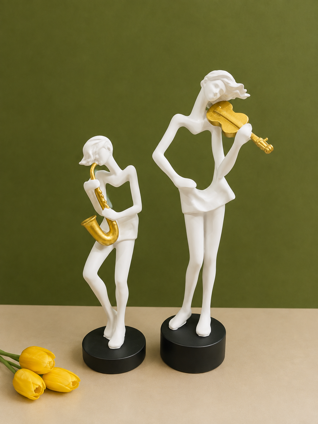 Modern Abstract Musical Musicians Resin Set – Saxophonist & Violinist Statues (9.5 & 11.5 Inch)