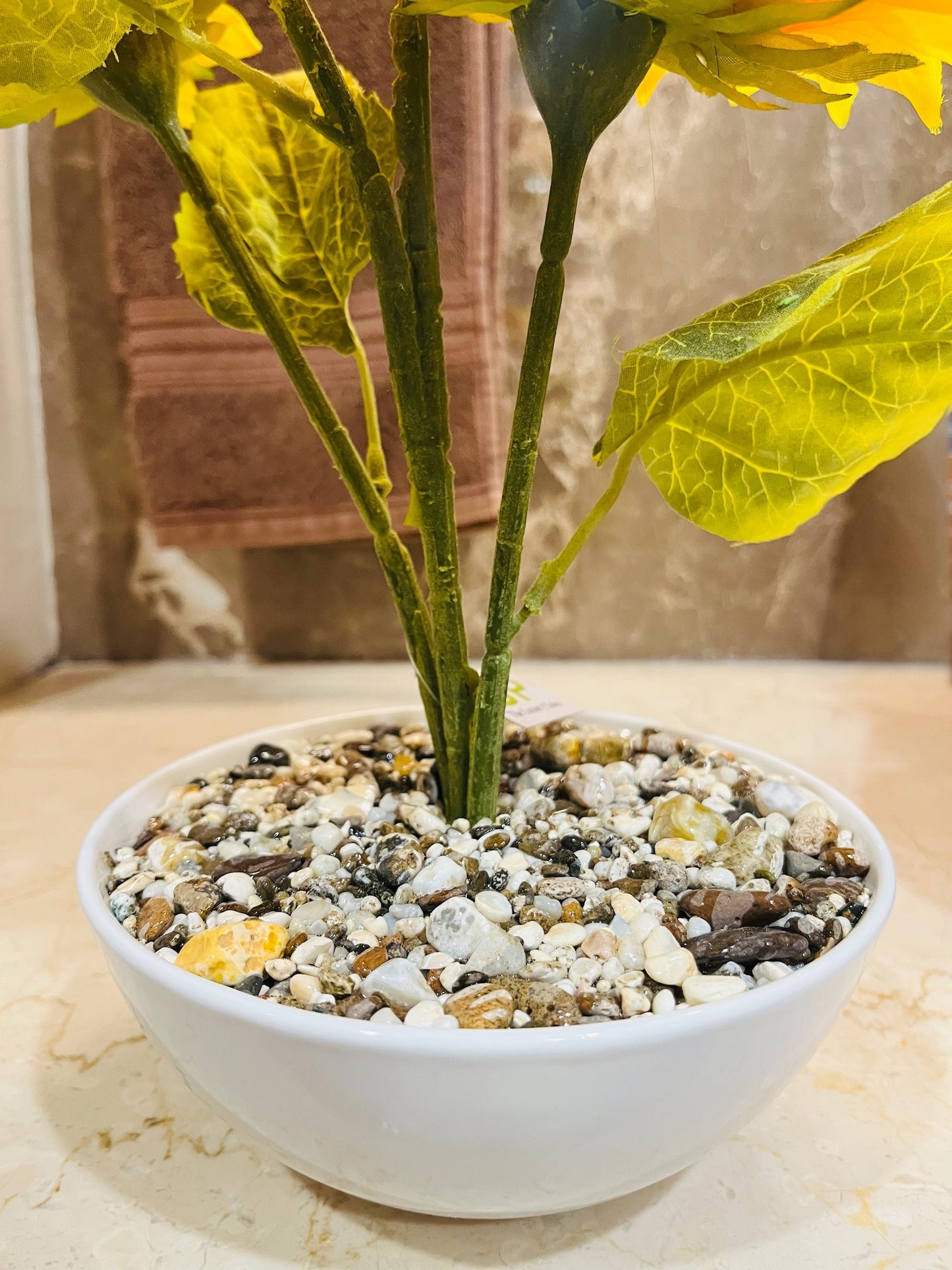 Artificial Sunflower Plant in Ceramic Pot with Pebbles – Realistic Home Decor Accent