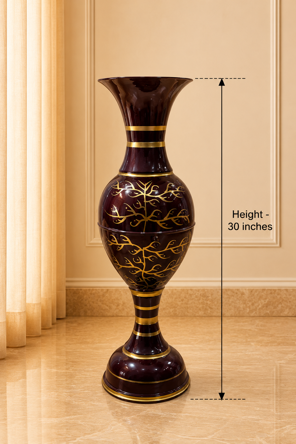 Premium Brown & Gold Metal Floor Vase – 30 Inch Tall Decorative Floral Vase for Living Room & Home Décor
