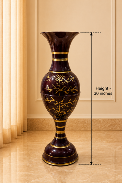 Premium Brown & Gold Metal Floor Vase – 30 Inch Tall Decorative Floral Vase for Living Room & Home Décor