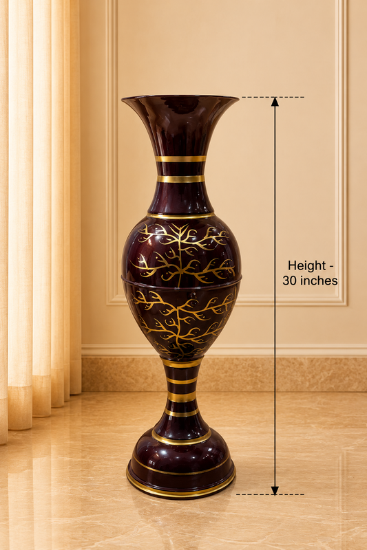 Premium Brown & Gold Metal Floor Vase – 30 Inch Tall Decorative Floral Vase for Living Room & Home Décor
