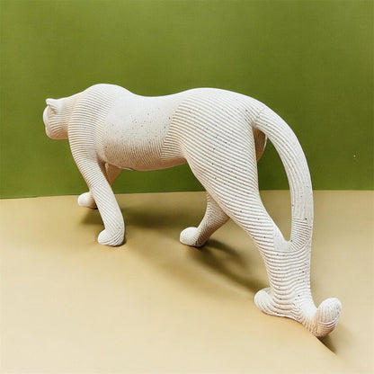 Modern Textured Off-White Terracotta Jaguar Statue (18-Inch)