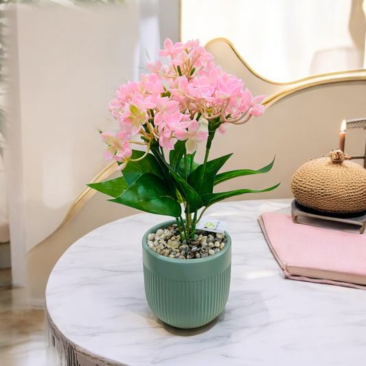 Artificial Pink Butterfly Orchid Flower Plant in Ceramic pot with Pebbles