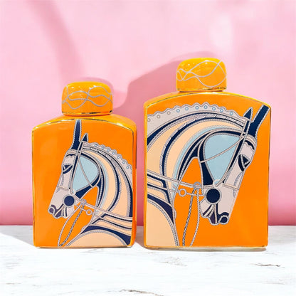 Luxurious Equestrian Orange Ceramic Decorative Vase/Jar
