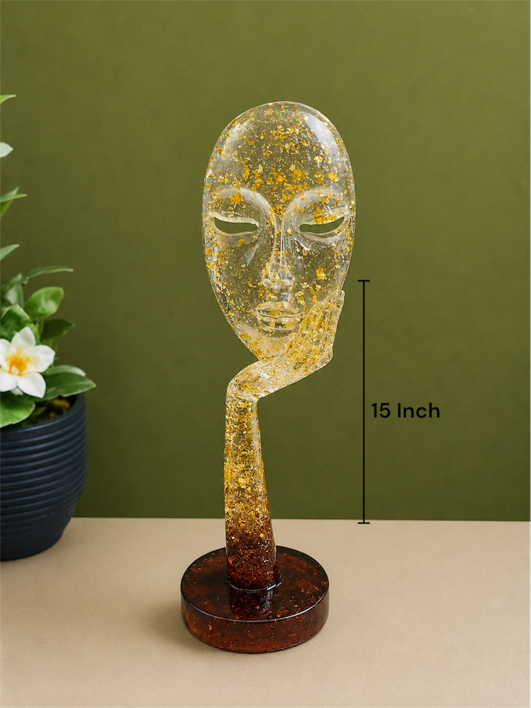 Golden Contemplation Transparent Resin Face Sculpture for Home and Office Decor