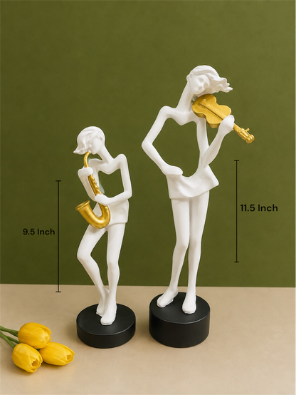Modern Abstract Musical Musicians Resin Set – Saxophonist & Violinist Statues (9.5 & 11.5 Inch)