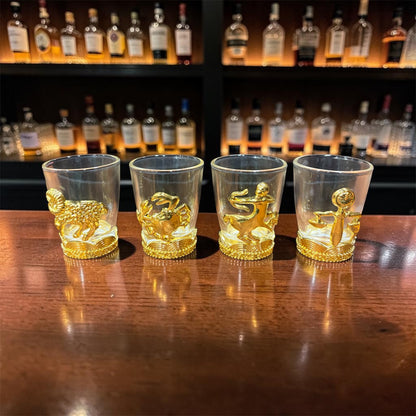 Zodiac Sign Shot Glass Set – 45ml Gold-Plated Astrology Barware Glasses with Gift Box (Set of 12)