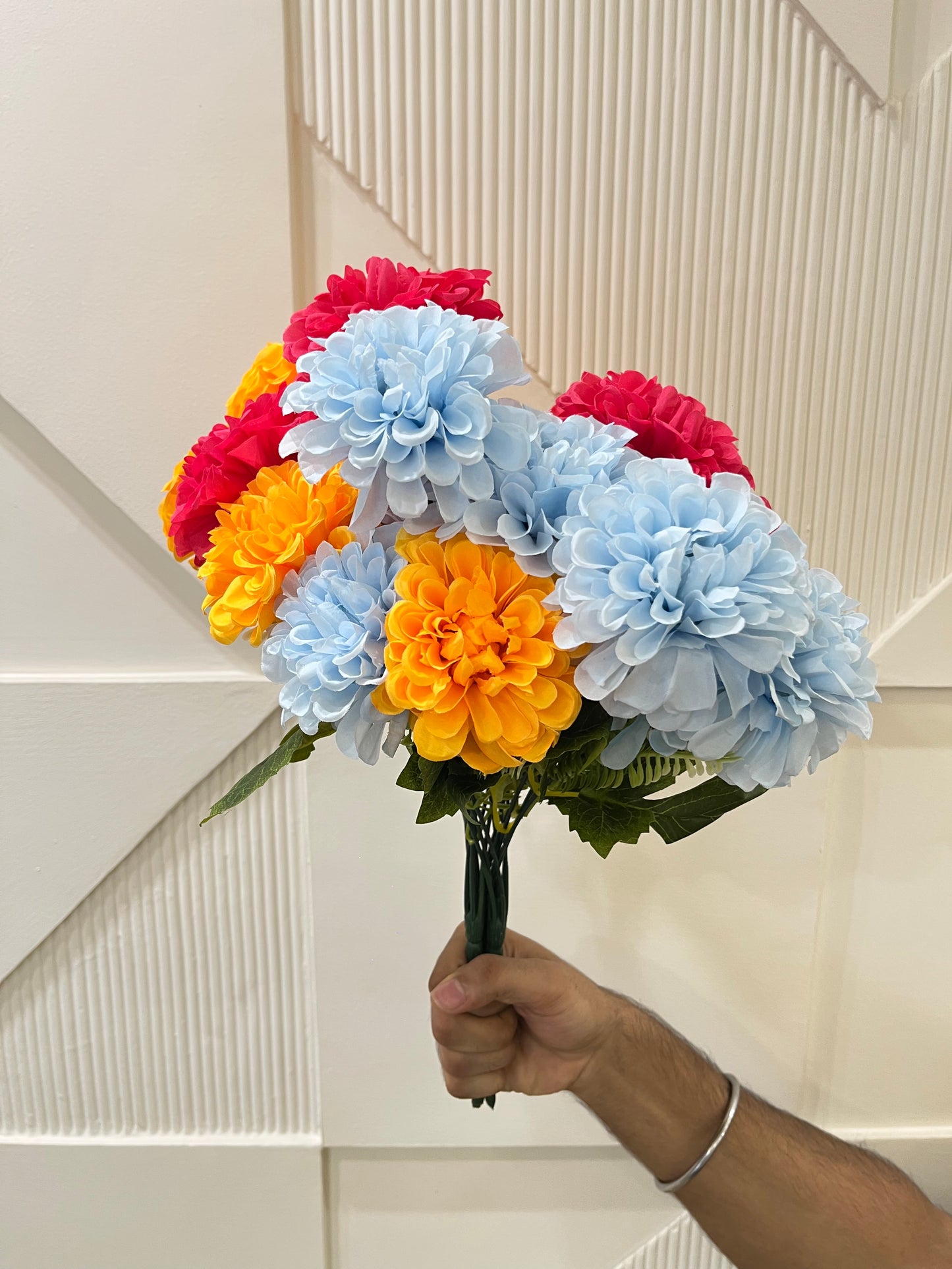 Artificial Ivory Dahalia Flower Bunch for Table Vases in mixed colors (Pack of 3 Stems)