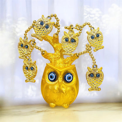 Golden Owl Tree with Evil Eye Protection for Table Decor
