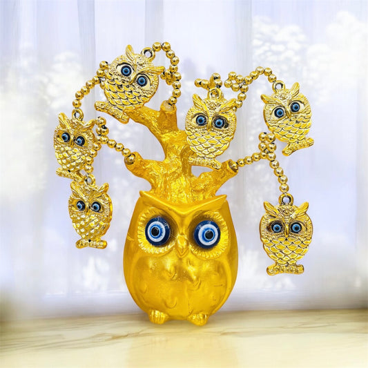 Golden Owl Tree with Evil Eye Protection for Table Decor