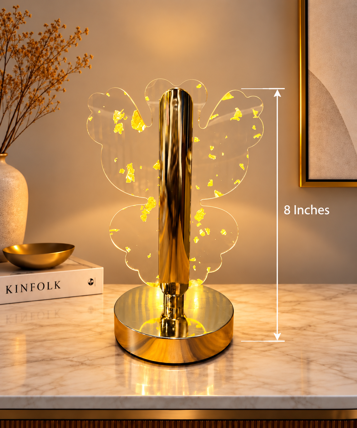 Rechargeable Butterfly Acrylic LED Table Lamp with 3 Light Modes – Portable Decorative Lamp, 8 Inch