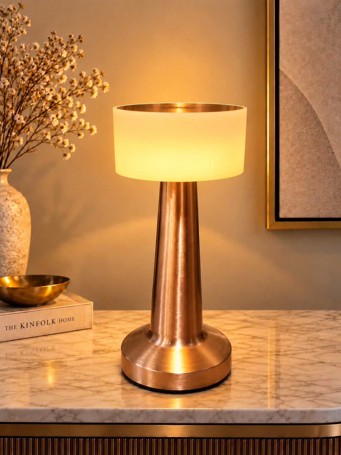Rechargeable Metal Touch Table Lamp with 3 Light Modes, 8.5 Inches