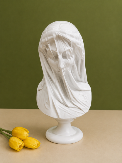 Classical Veiled Lady Bust Statue 9 Inch White Resin Sculpture for Home and Office Decor