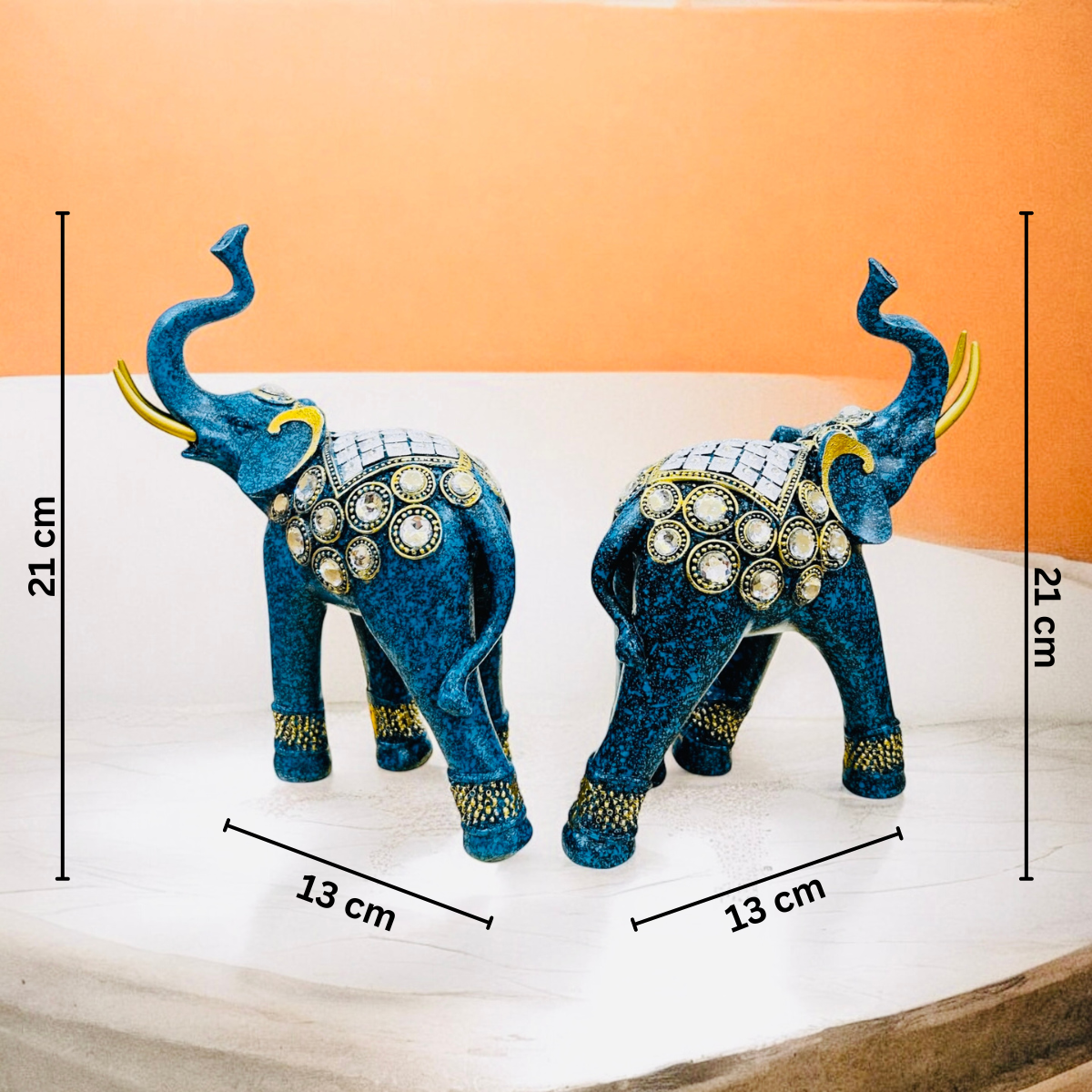 Blue Elephant Statues with Silver Accents - Unique Home Decor