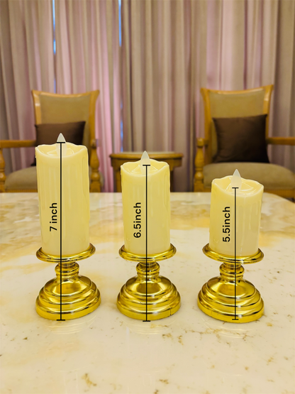 LED Melted Wax Candle with Golden Stand – Flameless Flickering Decorative Candle for Home & Festive Decor
