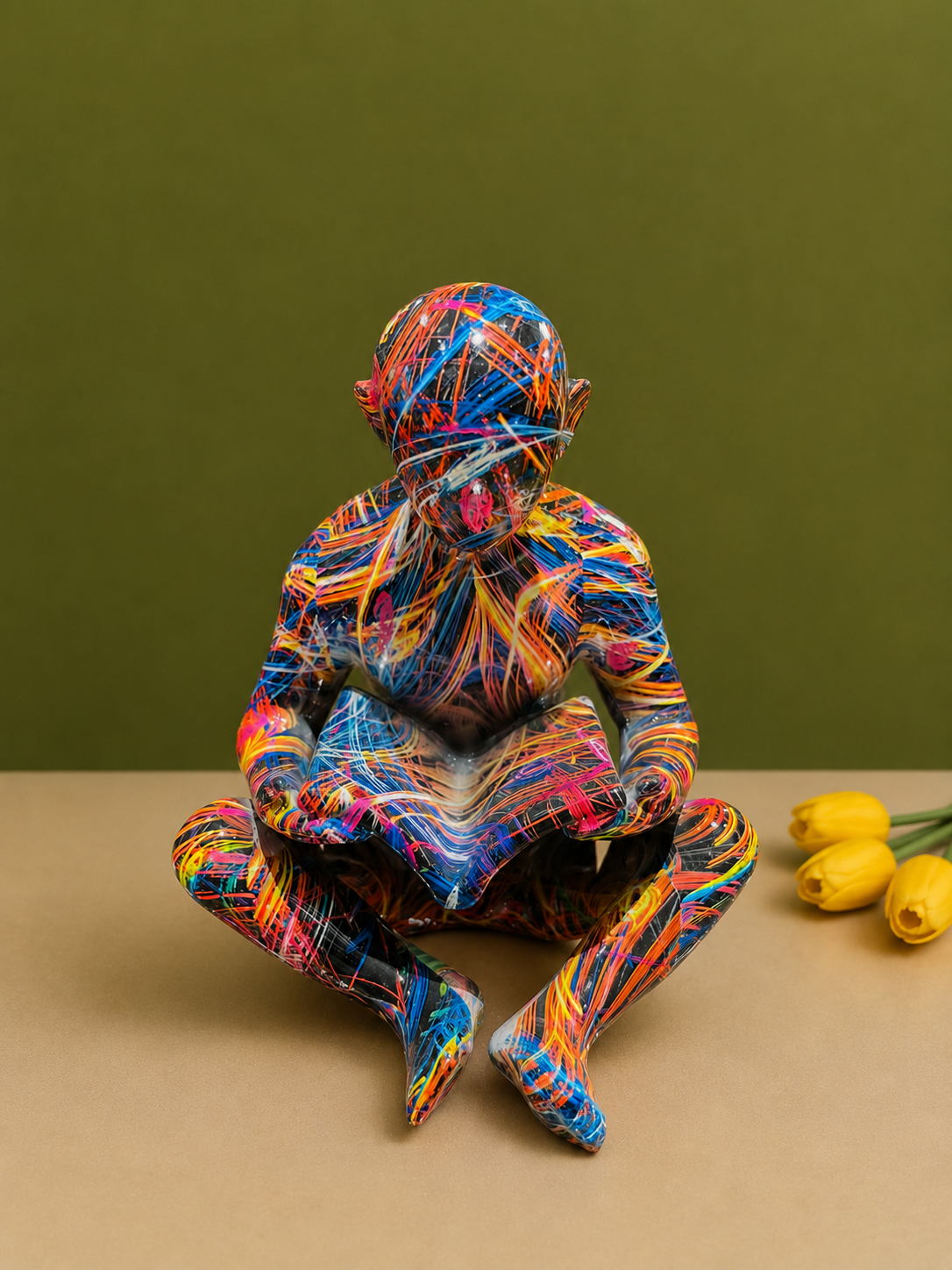 Abstract Graffiti Reading Man Statue 7 Inch Resin, For Home and Office Decor