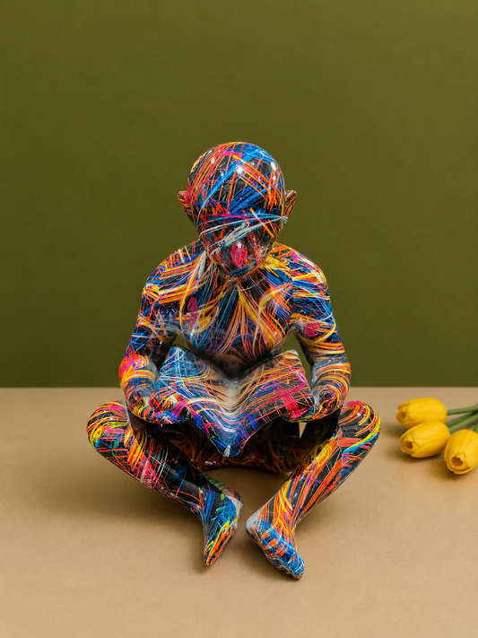 Abstract Graffiti Reading Man Statue 7 Inch Resin, For Home and Office Decor