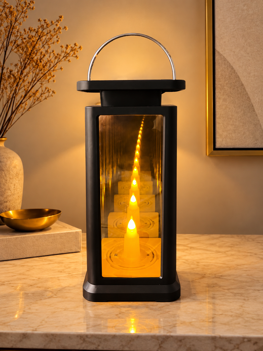 3D Mirrored Glass LED Candle Lantern, 8.5 Inch for Home Decor