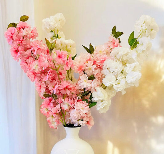 Pink and White Artificial Matthiola Flowers for Flower Vase- Stylish Home Decor