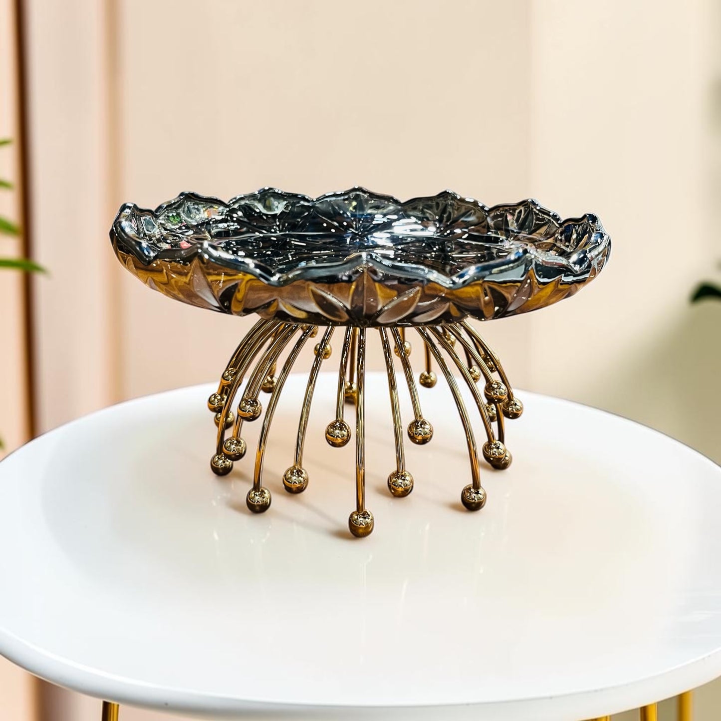 Lotus Pedestal Decorative Glass Platter- Centerpiece for Home Decor