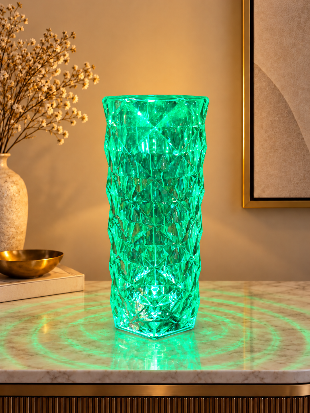 Rechargeable Premium Crystal Table Lamp with Remote Control & 16 Colors, 8.5 Inch