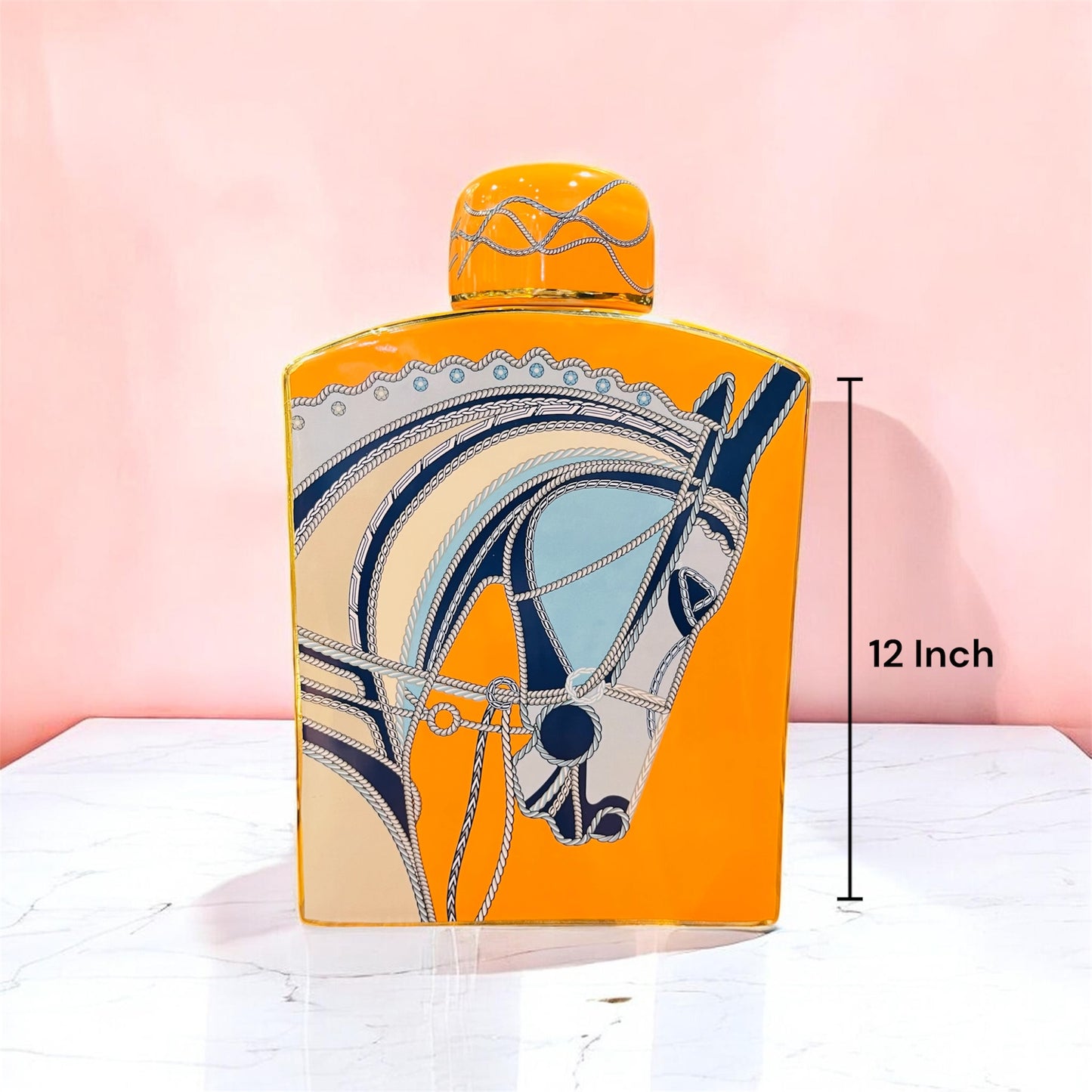 Luxurious Equestrian Orange Ceramic Decorative Vase/Jar